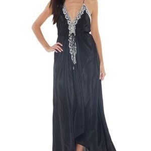 Black Embellished Halter Coverup Maxi Dress